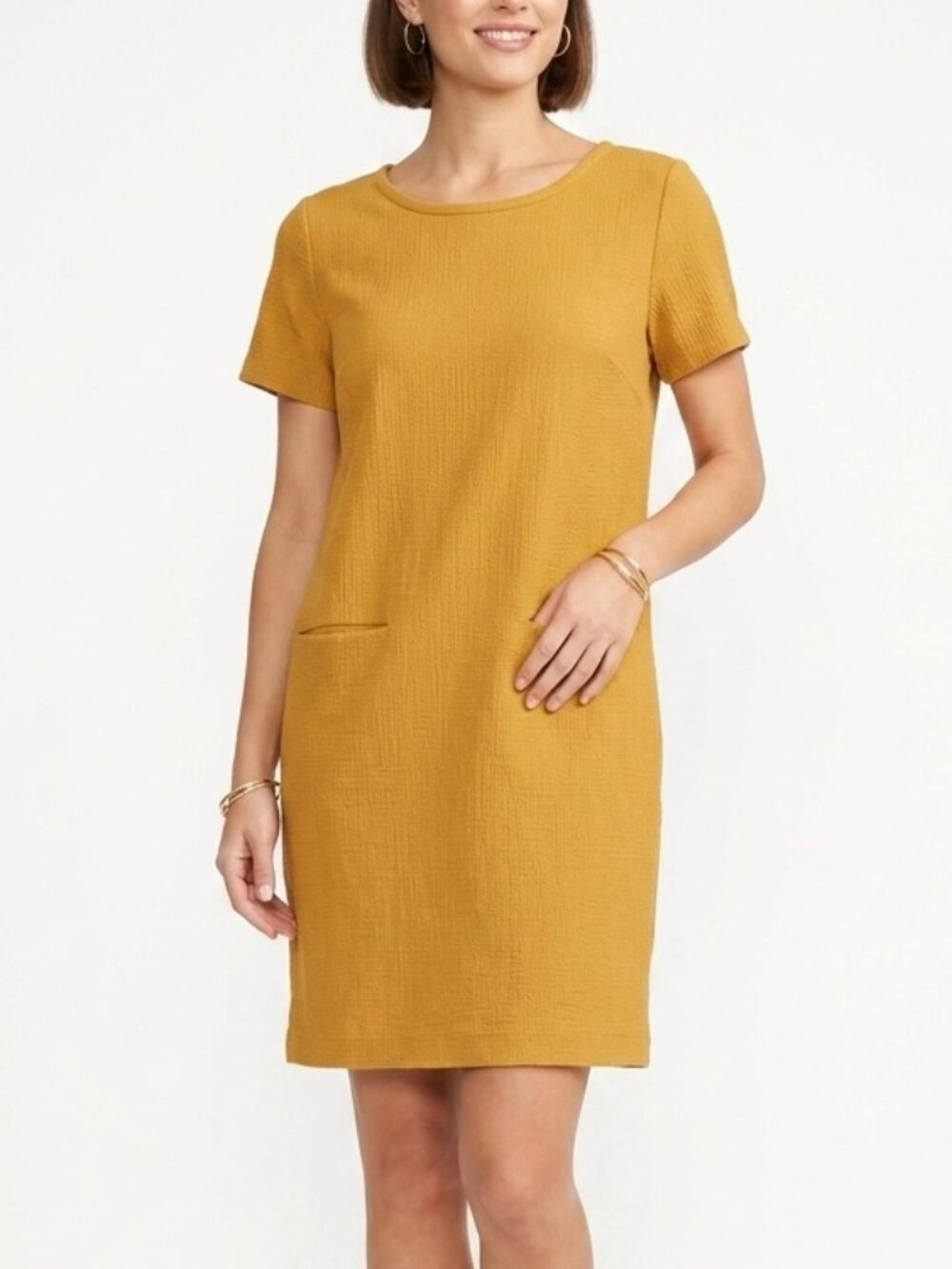 Relaxed Textured Cynthia Rowley Mustard Cotton Shift T-Shirt Dress Size M Medium